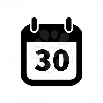 Simple black calendar icon with 30 date on white