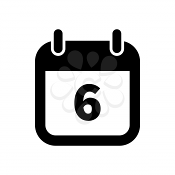 Simple black calendar icon with 6 date on white