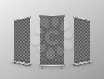 Three blank realistic roll-up banners with transparent place for advertise posters