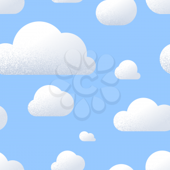 A lot of cute clouds with texture in blue sky, cartoon seamless pattern