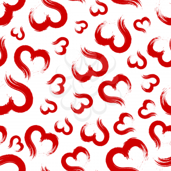 A lot of grunge red hearts, seamless pattern