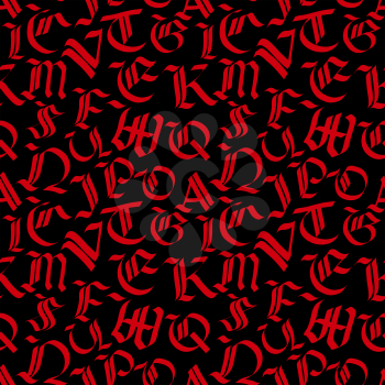 A lot of old red gothic letters on black, calligraphy seamless pattern