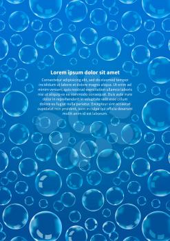 A lot of soap bubbles on blue, abstract background vertical A4 size