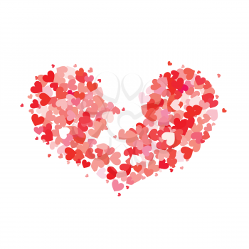Broken heart made up of little red and pink hearts isolated on white