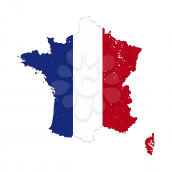 France country silhouette with flag on background on white