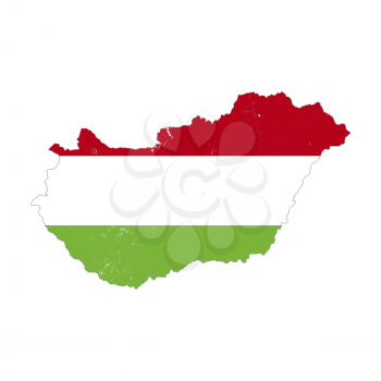 Hungary country silhouette with flag on background on white