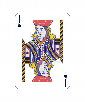 Jack of Clubs playing card with on white