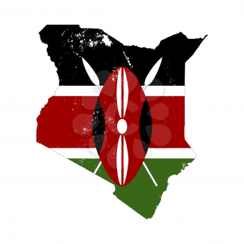 Kenya country silhouette with flag on background on white