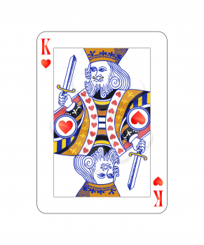 King of hearts playing card with on white