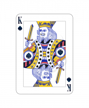 King of spades playing card with on white