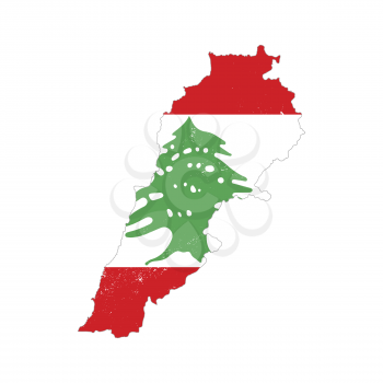 Lebanon country silhouette with flag on background on white