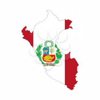 Peru country silhouette with flag on background on white