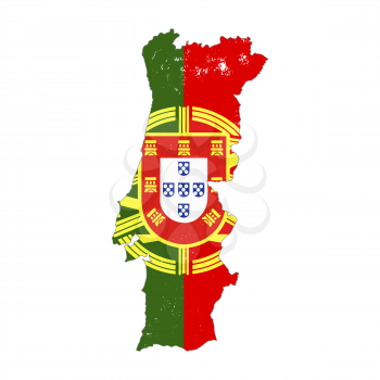 Portugal country silhouette with flag on background on white