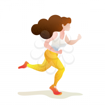 Pretty girl in jogging pose, textured flat trendy run concept illustration on white