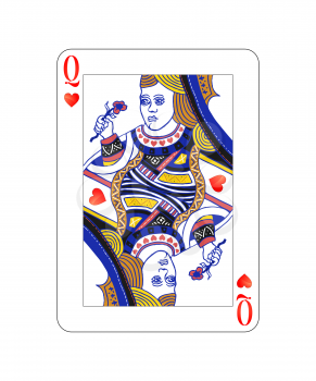 Queen of hearts playing card with on white