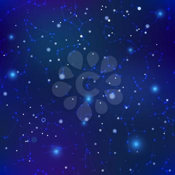 Realistic night sky with many stars and constellations, seamless pattern
