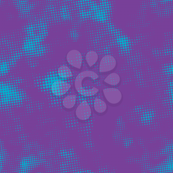 Retro grunge cyan halftone ink print, seamless pattern on purple background