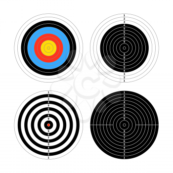 Set of four different targets for shooting practice isolated on white