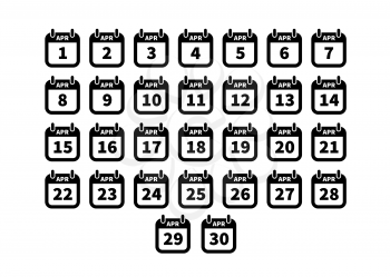 Set of simple black calendar icons on april on white