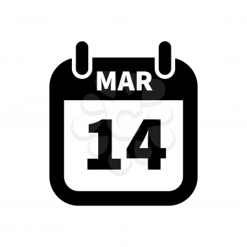Simple black calendar icon with 14 march date on white
