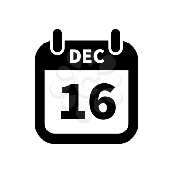 Simple black calendar icon with 16 december date on white