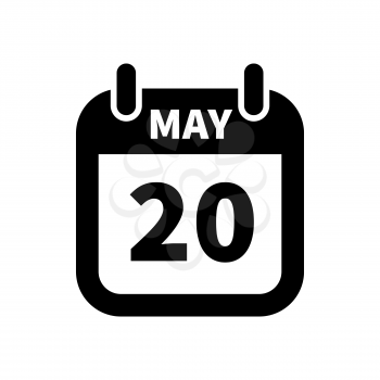 Simple black calendar icon with 20 may date on white