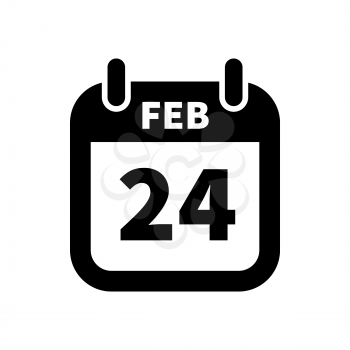 Simple black calendar icon with 24 february date on white
