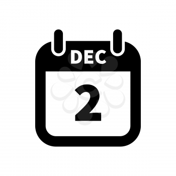 Simple black calendar icon with 2 december date on white