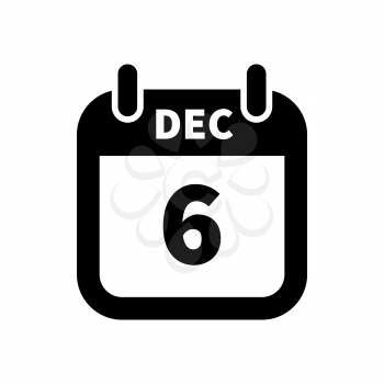 Simple black calendar icon with 6 december date on white