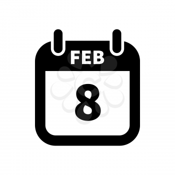 Simple black calendar icon with 8 february date on white