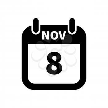 Simple black calendar icon with 8 november date on white