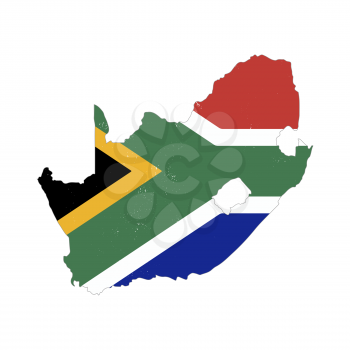 South Africa country silhouette with flag on background on white
