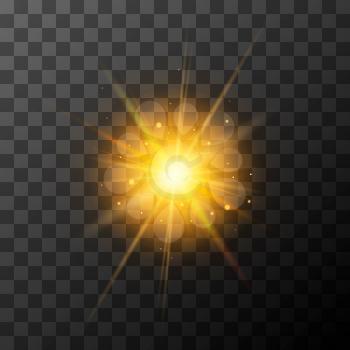Star burst with sparkles on transparent background. Sunny glow lighting effect.
