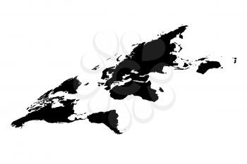 Black worldwide map in isometric view isolated on white