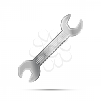 Bright glossy metal wrench, work tool isolated on white