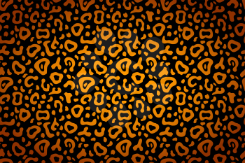 Bright orange cartoon leopard skin on black, wide detailed background