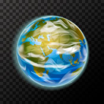 Bright realistic earth planet with clouds, colorful globe on transparent background
