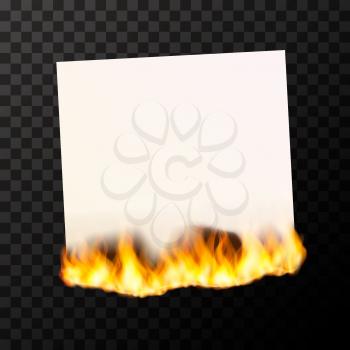 Realistic burning blank sheet of white paper bright with fire flames