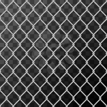 Realistic glossy metal chain link fence seamless pattern on transparent background