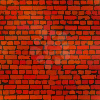 Realistic red grunge bricks in worn out brick wall seamless pattern