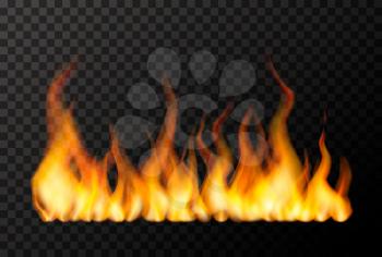 Wide bright fire flame on transparent background