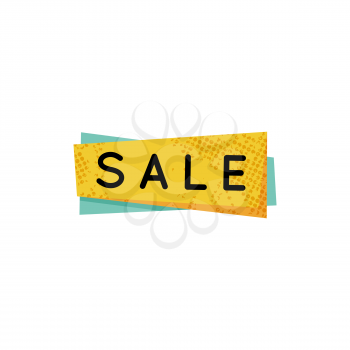 Yellow retro sale badge sign isolated on white