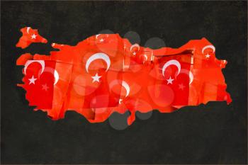 Turkish flags with white star and moon in Turkish map