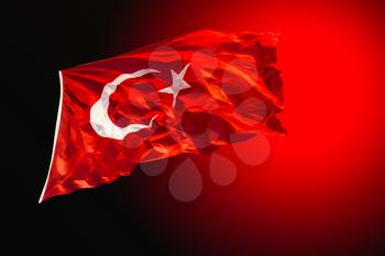 Turkish national flag with white star and moon on red background