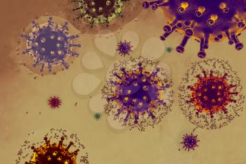 Virus pandemic cells or bacteria molecule concept. Germs, bacteria, cell infected organism.