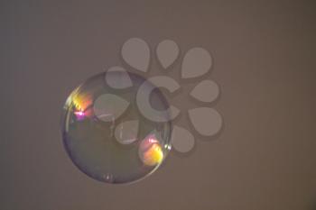 Blown single soap bubble in  the air