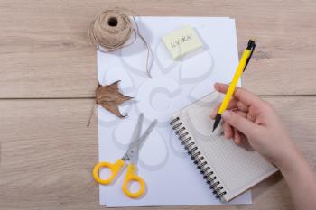 Materials and tools for hand work of art on a  desk