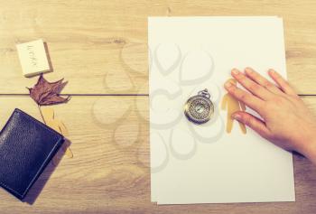 Materials and tools for hand work of art on a  desk