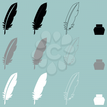 Feather and inkwell different icon set.