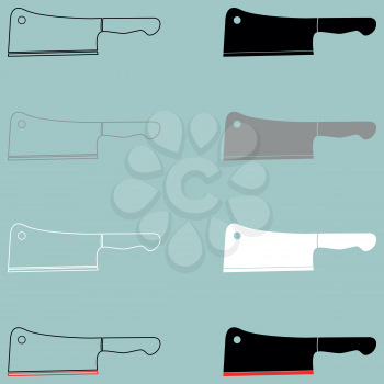 Meat knife black grey white icon set.